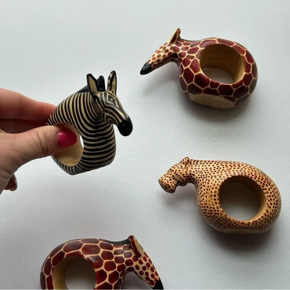 Animal Print Napkin Wooden Rings Set - Set of 4
